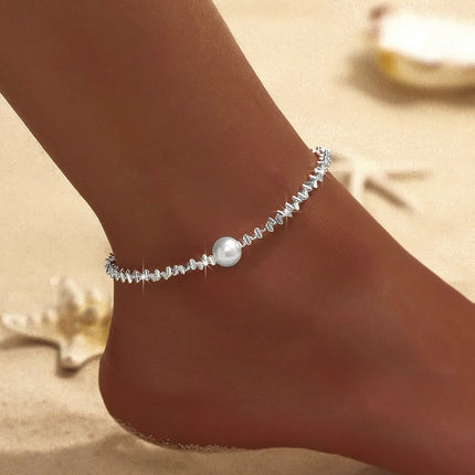 LATS Shiny Sparkling Simple Anklet for Women Gold Silver Color Elegant Jewelry Female Beach Ankle Bracelet on Foot Party Gift
