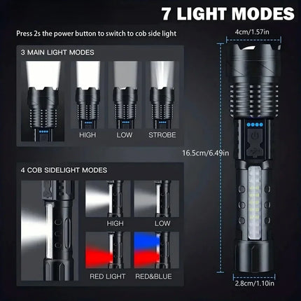 Portable Rechargeable LED COB Flashlight with Clip Super Bright Telescopic zoom Handheld Work Flashlight For Outdoor Camping