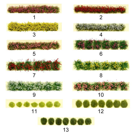1Set Miniature Flower Cluster Garden Decor DIY Grass Tufts Building Layout Static Scenery Model 9*1*0.6cm Durable Sand Table