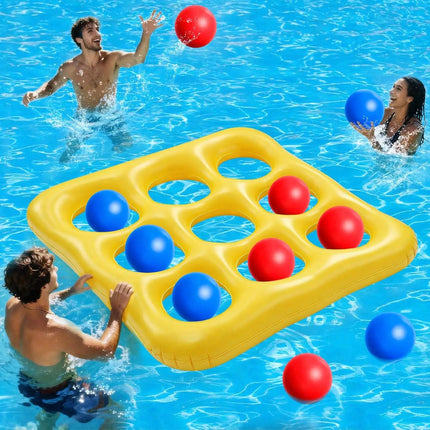 12Pcs Inflatable Water Tic Tac Toe Set, with 10 Balls & 1 Floating Grid, Interactive Pool Game for Party Outdoor Water Fun Gift
