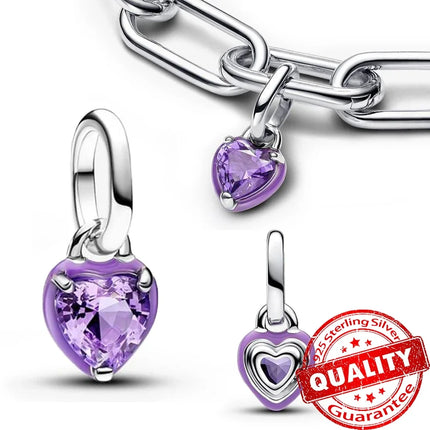 Romantic 925 Sterling Silver Purple Green Pink Chakra Heart Mini Dangle Charm Fit Pandora Me Bracelet DIY Women Jewelry