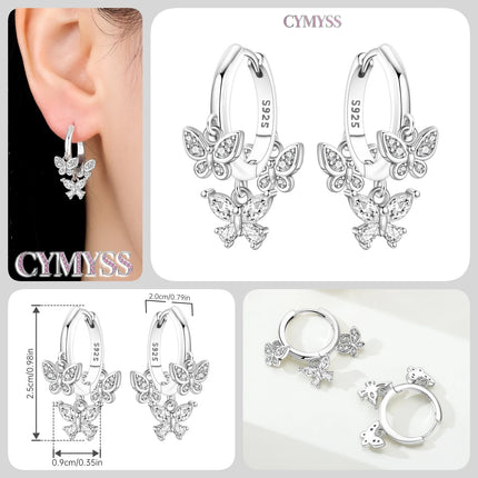 925 Sterling Silver Inlaid Zircon Butterfly Earrings Insect Element Original Design Women's Fashion Party Jewelry Gift Ear Loops