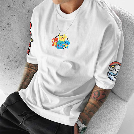 Pokémon Japan Anime Peripheral Printed Short Sleeve T-Shirt 2025 Pikachu Mewtwo Summer Men's and Women's Loose Sports Top ins