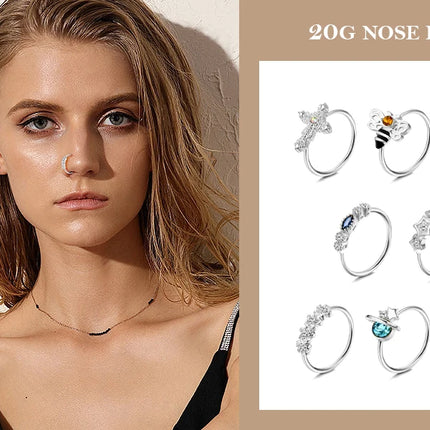 Drperfect 1Pc 20G Nose Rings Hoop for Women Men Surgical Stainless Steel Dangle Nose Ring Cartilage Earring Piercing Jewelry