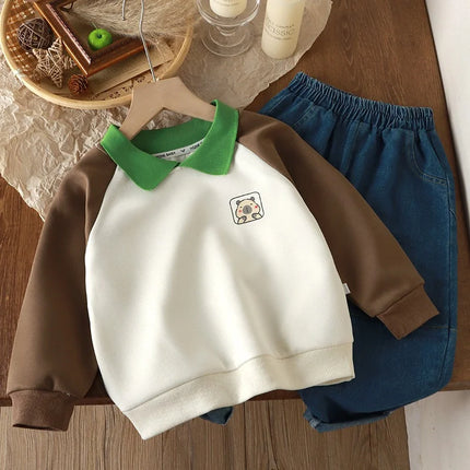 2024 Autumn New Kid Hoodies Clothes Boys Toddler Pullover Sweatshirts Fashion Casual Color Block Girls Children Long Sleeved Top