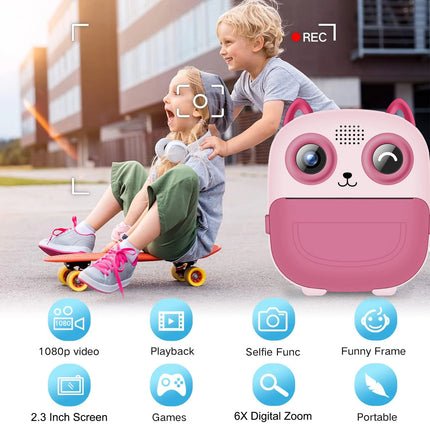 Kids Camera Instant Print Photo, Portable Thermal Printing Camera Toy with HD Digital Video, for 3-12 Years Old Boys Girls