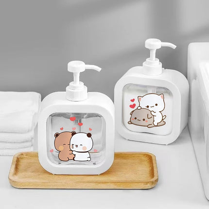 300ML Panda Bear Bubu Dudu Transparent Soap Dispensers Refillable Portable Empty Bottle Shower Gel Detergent Dispensing Bottle