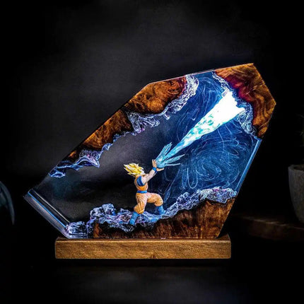 Goku Kamehameha Epoxy Resin LED Night Light, Dragon Ball Z Action Scene Art Statue, Anime Collectible Desk Lamp & Decor Figure
