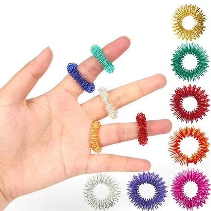 5PCS Stainless Steel Finger Massage Acupressure Ring Stress Relief Anxiety Teens Adults Stress Finger Toys For Adult Kids SBAMQ2