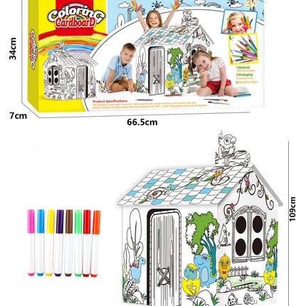 Creative graffiti 3D assembly toy house, DIY, painting, jungle house, parent-child interaction, kindergarten, handicrafts， kids