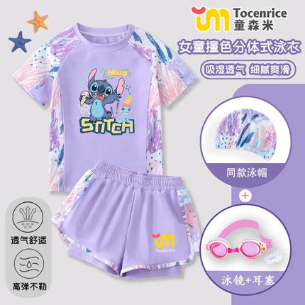 Lilo & Stitch Cartoon Stitch Children's Swimsuit Girls Middle and Secondary Children Split 2025 New Hot Spring Swimming Set