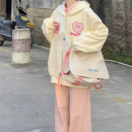 Sweet Girl Zipper Hooded Coat Spring And Autumn Dressing Up Retro Design Sense Collection Casual Fashion Trends Versatile