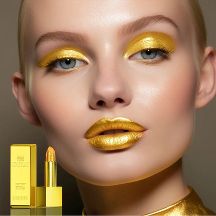 Hallowmas High-pigmented Gold Lipstick Shiny Metallic Matte Velvet Waterproof Long Lasting Sexy Gold Lip Gloss Women Lip Makeup