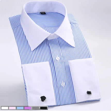 M-6XL Men's French Cuff Dress Shirt 2024 New White Long Sleeve Formal Business Buttons Male Shirts Regular Fit Cufflinks Shirt