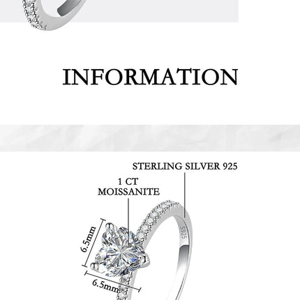 PERFANY 1/2CT Heart Cut Moissanite Ring for Women S925 Pure Silver Shiny Laboratory Diamond Engagement Luxury Jewelry