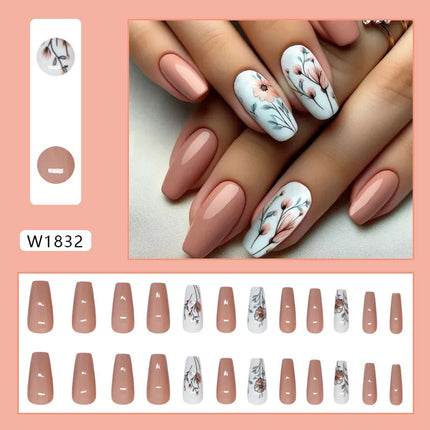 Thousands Stars 24 Pcs Press on Nails Pink Nail Polish Glossy Artificial Finger Manicure Reusable False Nails for Women