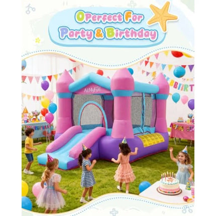 Pink Iatable Toddler Bounce House with Blower, Indoor/Outdoor Jumping Castle for 3-8, Iatable Bouncy House with Slide