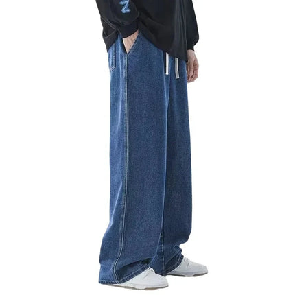 2026 New Streetwear Loose Jeans Men Korean Style Fashion Loose Straight Wide Leg Pants Men's Brand Clothing Black Light Blue