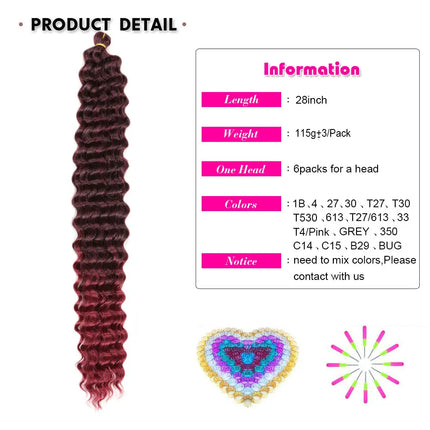 3PCS Soft Deep Twist Crochet Hair Afro Curls Ombre Braiding Hair Extension Synthetic African Water Wave Braided Hair For Braids
