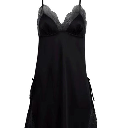 Sexy Lace Splice Sleeveless V-Neck Halter Sleep Dress Large Size Summer Split Bottom Home Clothes Short Skirt Thin Model
