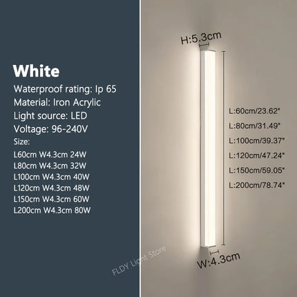 Modern Waterproof Outdoor Long Strip LED Wall Light IP65 Wrought Iron Wall Light Garden Porch Wall Light 110V 220V Lighting