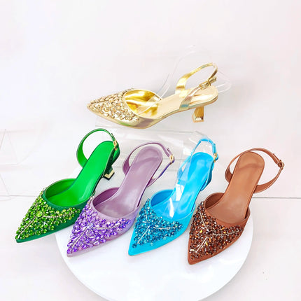 INSIGHTLINK Sky blue/Green/Gold/Purple Rhinestones High Heels Sandals With Clutch Bags For Wedding Party Lady Shoes And Bag Set