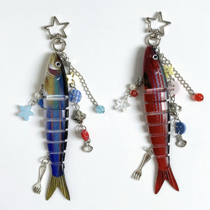 Fish Keychain Bionic fish bait keychain, ocean small fish multi-section fish Luya bag pendant cross-border