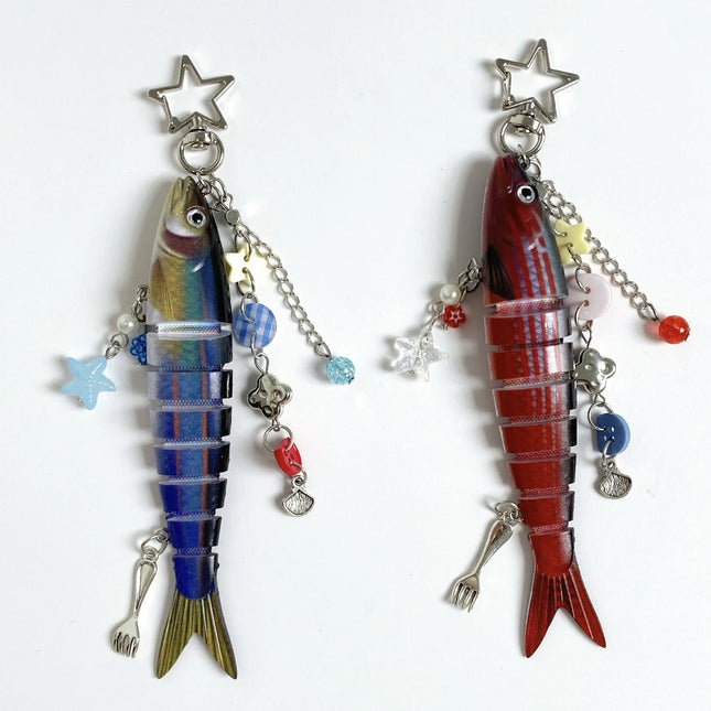Fish Keychain Bionic fish bait keychain, ocean small fish multi-section fish Luya bag pendant cross-border