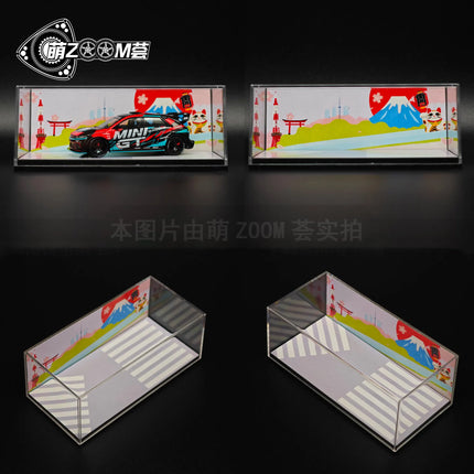 1/64 Car Model Acrylic Display Box Japanese Style Painting Scene