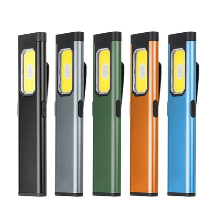 New Portable Aluminum alloy COB LED Flashlight with Magnetic Tail, USB Charging and Clip for Outdoor Work Light Hiking and campi