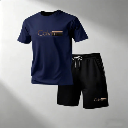 2026 Summer Men's Streetwear 2 Piece Set O-Neck T-Shirt+Sports Shorts Quick Dry Fitness Gym Running Suit Hot Sale Fashion Casual