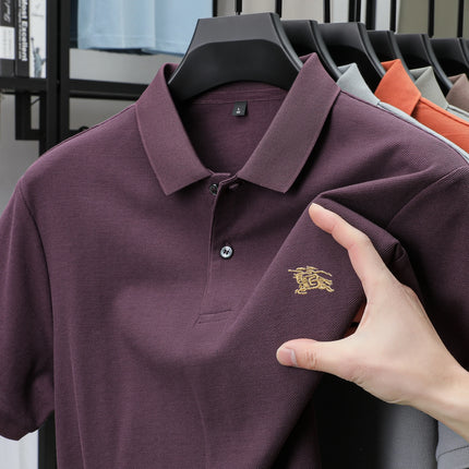 100% high-quality pure cotton men's summer polo shirt. Popular business commuting style, breathable, cozy, exquisite, luxurious, embroidered.