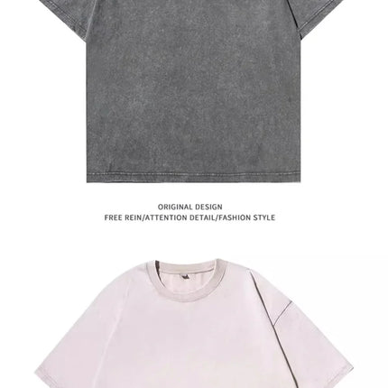 American Style Retro Heavyweight Solid Color Short Sleeved T-shirt Men Women Summer Street Trendy Washed Old Oversized Clothes