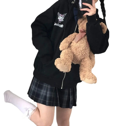 Women's Oversized Hooded Zipper Cardigan Fleece Lined Thickened Autumn Winter Fashion Casual Chic Hong Kong Style Top Coat
