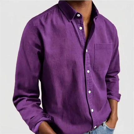 Solid color men's long sleeved shirt, casual and comfortable, fashionable and trendy, street outdoor, soft fabric