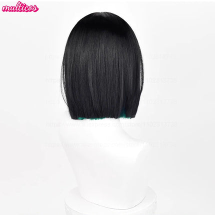 High Quality Anime Sua Cosplay Wig 30cm Black Green Mixed Bobo Heat Resistant Synthetic Hair Halloween Role Play Wigs + Wig Cap