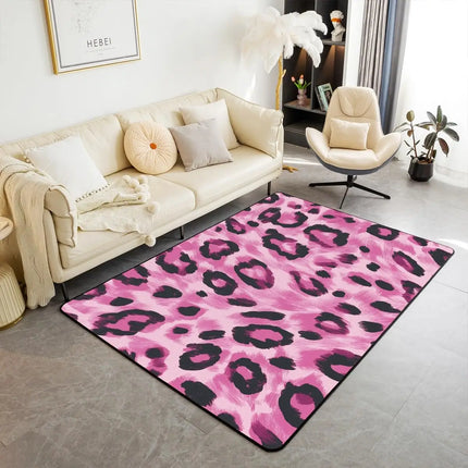 Striped Red Leopard Area Rug, Color Block Wild Animal Hide Print, Non-Slip Washable Mat for Living Room Sofa Dining Room Indoor