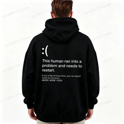 Blue Screen of Death Men Hoodies Needs More Pizza Geek Programmer Graphic Tracksuits Man Sportwear Geek Sweatshirts Tops Gifts