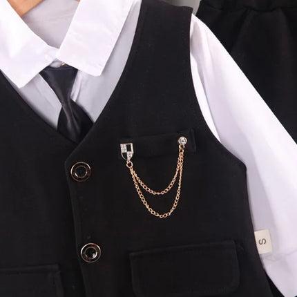 2024 new  boy's solid color children's gentleman suit wear baby chain vest  Tie Shirt three piece formal evening fashion dres