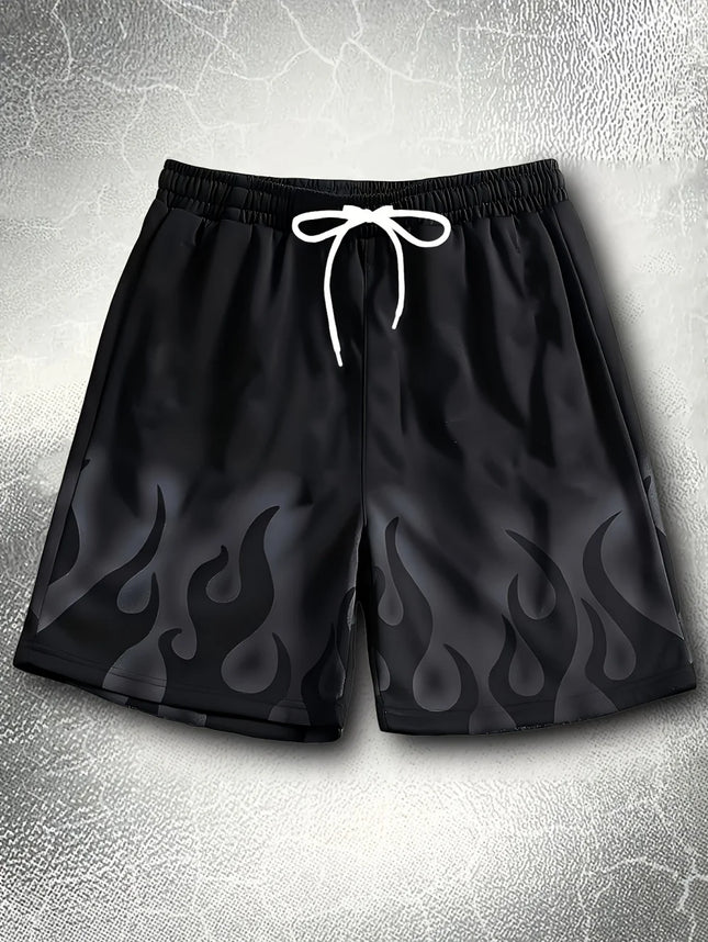 Basic Shorts Men's Casual Shorts Fitness Sports Flame Pattern 3D Print Gothic Style Summer Men Gym Shorts Football Man Clothes