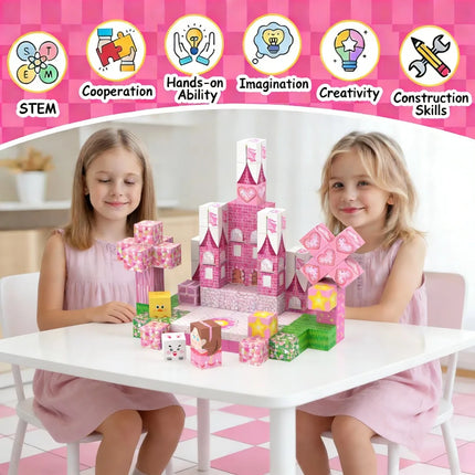 Cherry Blossoms Magnetic Building Blocks Princess Castle Garden STEM Montessori Sensory Magnet Cubes for Toddler Kids Toy