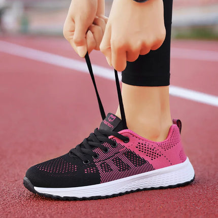Women Casual Shoes Breathable Walking Mesh Lace Up Flat Shoes Sneakers Women Tenis Feminino Pink Black White