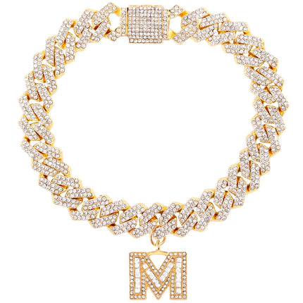New 14MM Iced Out Cuban Chain 26 Initial Letter Anklets for Women Bling Paved Rhinestone Hip Hop Ankle Bracelet Barefoot Jewelry