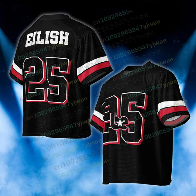 Men's Women's V-neck Tshirt Eilish No.25 Oversize Trendy Sporty Style Summer Short-Sleeved Outdoor Sport Quick-Dry Loose T-Shirt