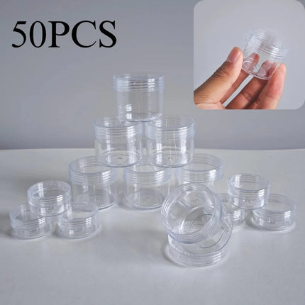 50pcs 5g 10g 15g 20g Mini Empty Clear Cosmetic Jars Refillable Travel Size for Eyeshadow Lip Gloss Cream Lotion Makeup Storage