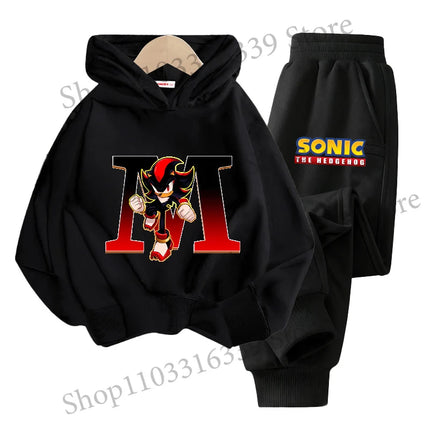 Sonics Hooded Sweatshirt Sets Anime Long Sleeves Pants Suit Boy Cartoon Hoodie Pants Set Kids Sports Tops Spring Autumn Clothes