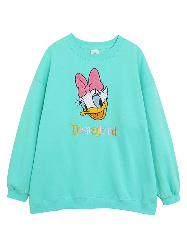 Disney World Disneyland Embroidery Sweatshirt Women Casual Fleece Jumper Mickey Daisy Duck Cartoon Loose Pullover Top O Neck