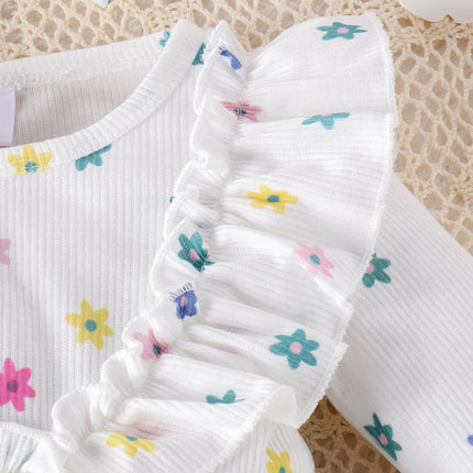 3PCS Autumn New Style 0-1 Year Old Newborn Girl Baby Sweet And Cute Printed Long-Sleeved Clothes + Socks Hair Bands