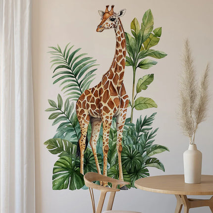 Contemporary Giraffe & Greenery Wall Decal - Self-Adhesive, Multi-Surface Home Decor for Bedroom, Living Room, Entryway