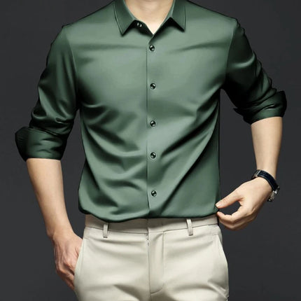 S-6XL Men's Blue Shirt Business Leisure Social Fashion High Quality Ice Silk Shirt Casual Work Top